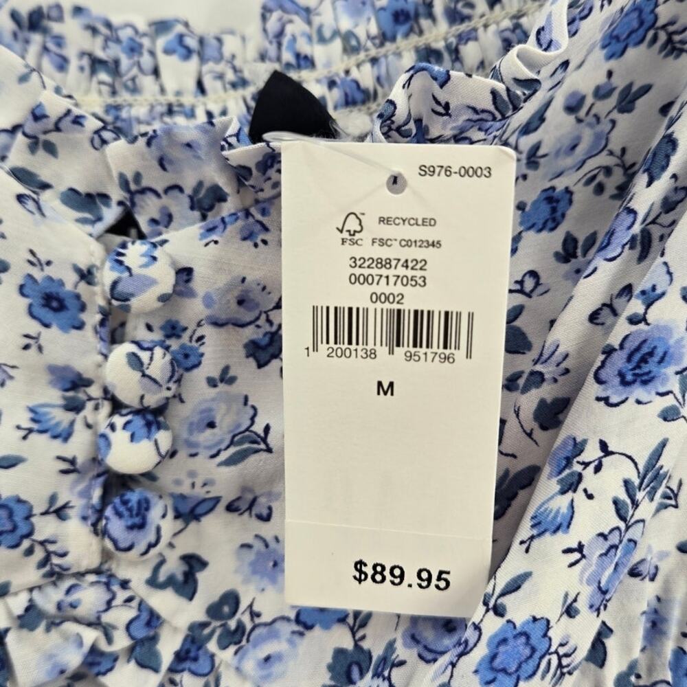 NWT Gap Women Maxi Dress Medium Blue Sweetheart Crepe Floral Smock Ruffle Summer - Picture 6 of 16